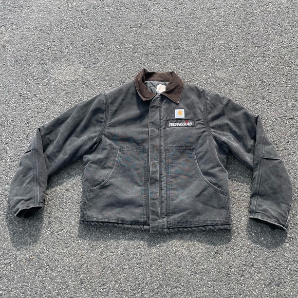 Vintage Carhartt Detroit Jacket Mens L Black Workwear Corduroy Collar Full Zip - Picture 1 of 6
